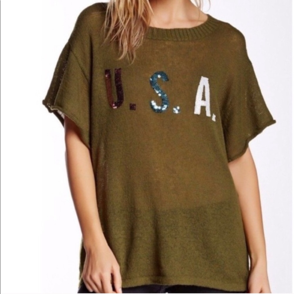 Wildfox White Label USA Sweater Tee Sequins Small